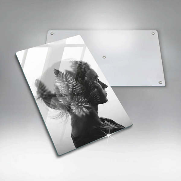 Chopping board glass Woman and forest