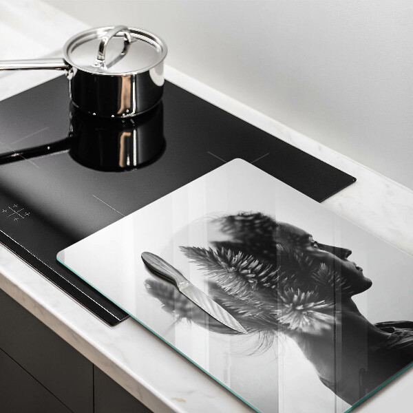 Chopping board glass Woman and forest