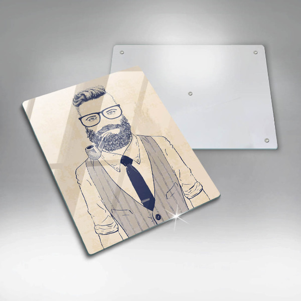 Chopping board glass Hipster man