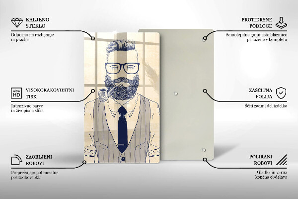 Chopping board glass Hipster man