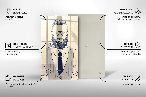 Chopping board glass Hipster man