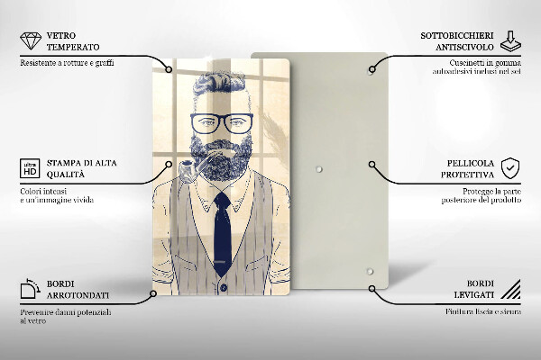 Chopping board glass Hipster man