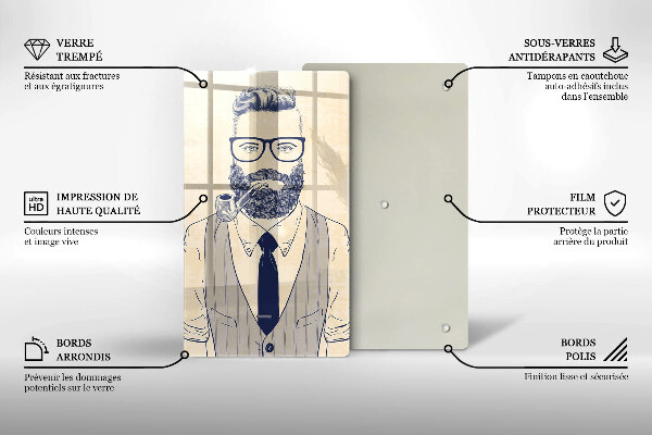 Chopping board glass Hipster man