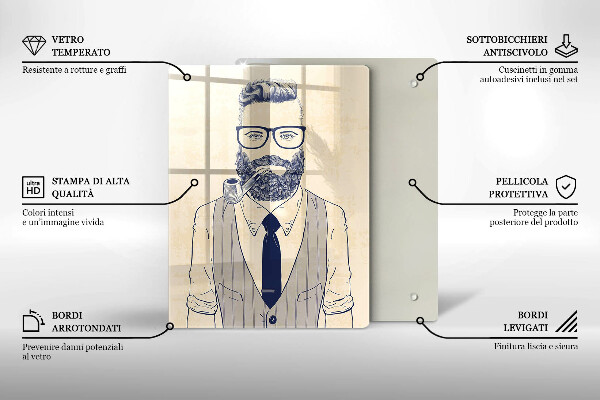 Chopping board glass Hipster man