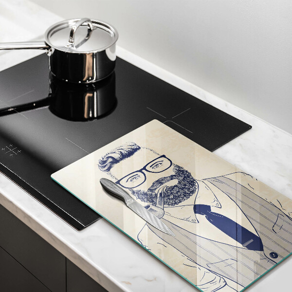 Chopping board glass Hipster man