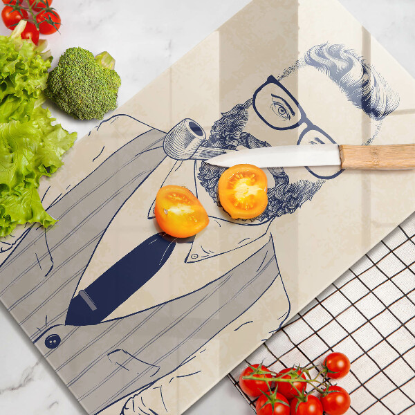 Chopping board glass Hipster man