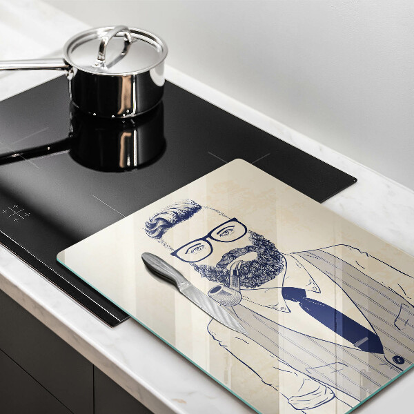Chopping board glass Hipster man
