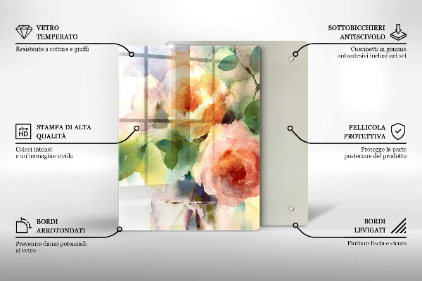 Chopping board glass Painted flowers