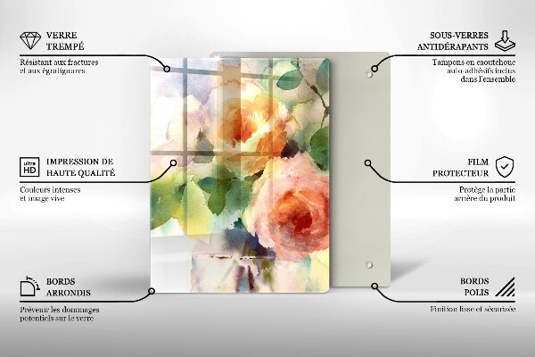 Chopping board glass Painted flowers