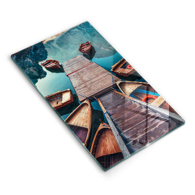 Chopping board glass Boats on the lake