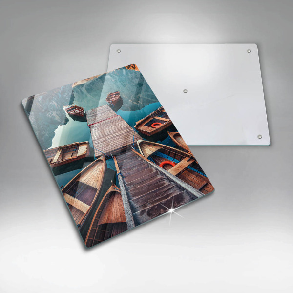 Chopping board glass Boats on the lake