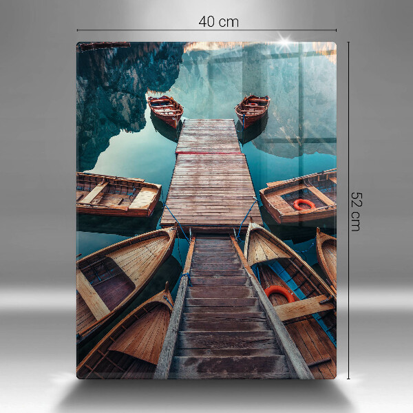 Chopping board glass Boats on the lake