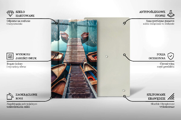 Chopping board glass Boats on the lake