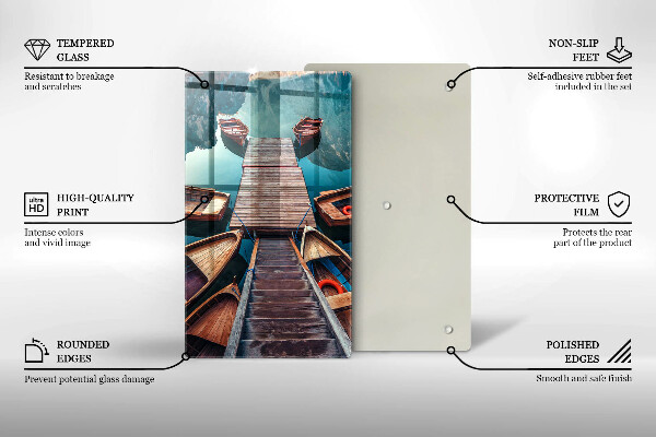 Chopping board glass Boats on the lake