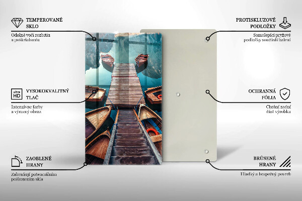 Chopping board glass Boats on the lake