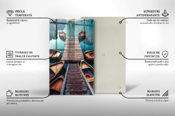 Chopping board glass Boats on the lake