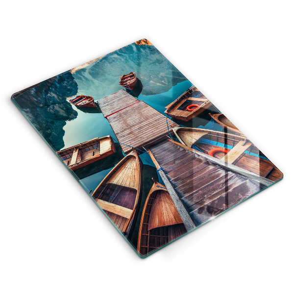 Chopping board glass Boats on the lake