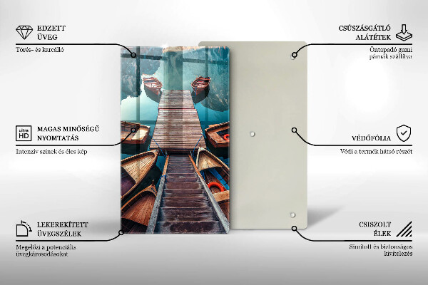 Chopping board glass Boats on the lake