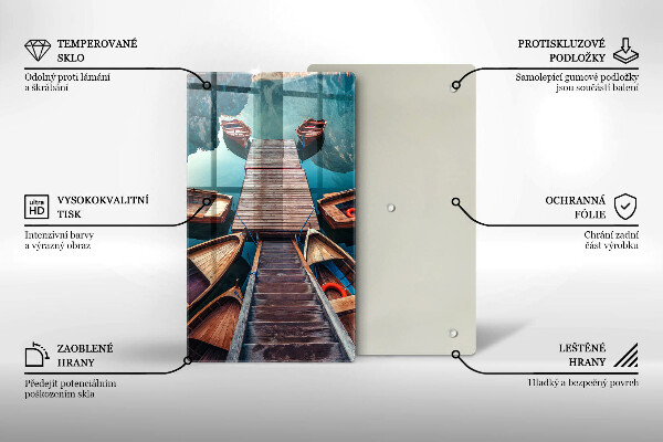 Chopping board glass Boats on the lake