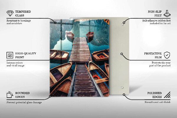 Chopping board glass Boats on the lake