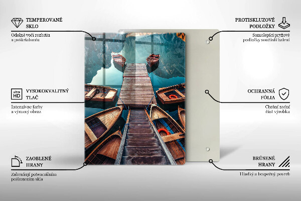 Chopping board glass Boats on the lake