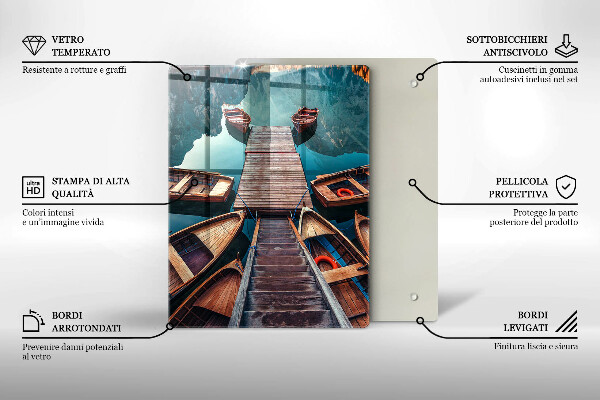 Chopping board glass Boats on the lake