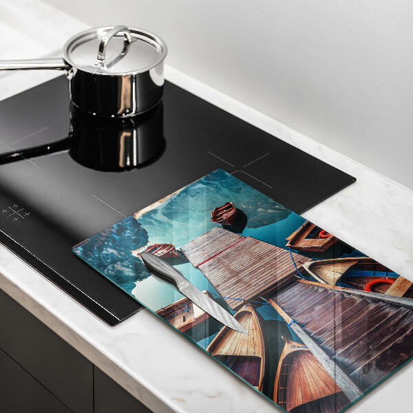 Chopping board glass Boats on the lake