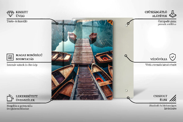 Chopping board glass Boats on the lake