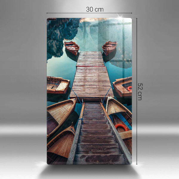 Chopping board glass Boats on the lake