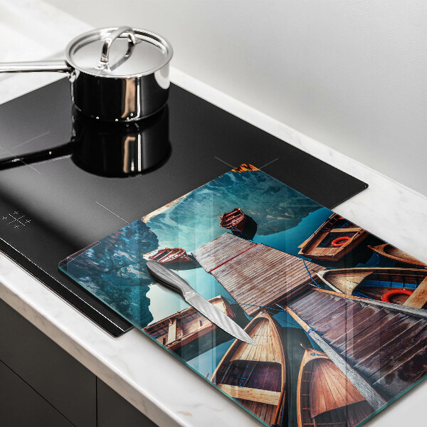 Chopping board glass Boats on the lake