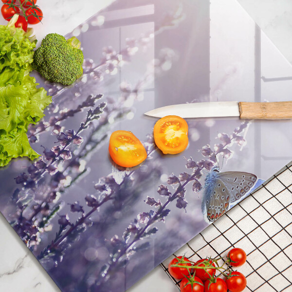 Chopping board glass Field flowers and butterfly