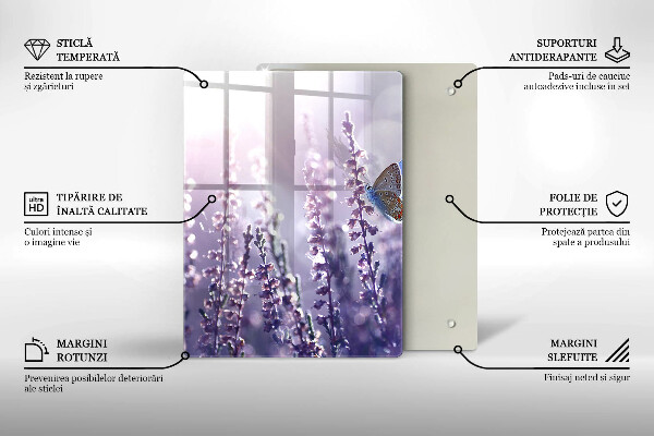 Chopping board glass Field flowers and butterfly