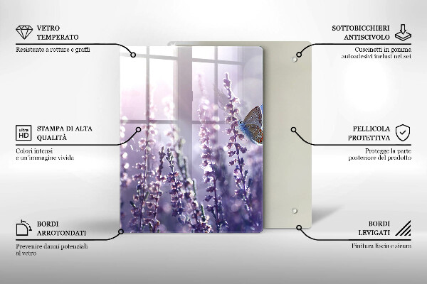 Chopping board glass Field flowers and butterfly