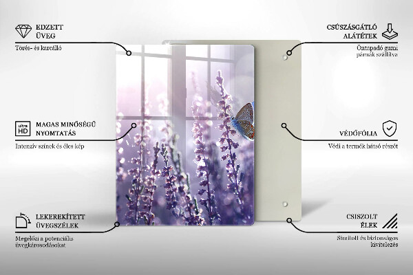 Chopping board glass Field flowers and butterfly