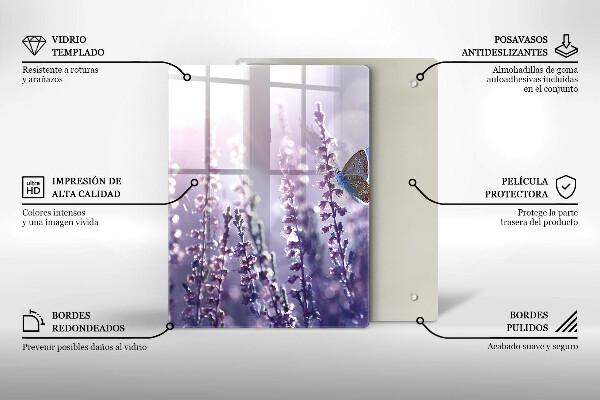 Chopping board glass Field flowers and butterfly