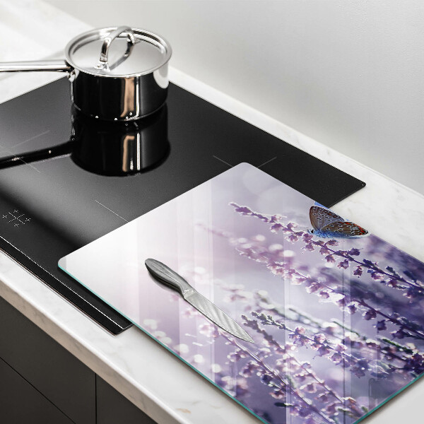 Chopping board glass Field flowers and butterfly