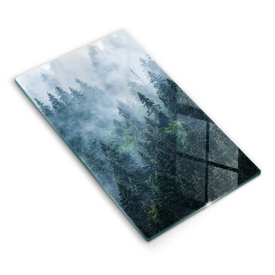 Chopping board glass Forest of trees and fog