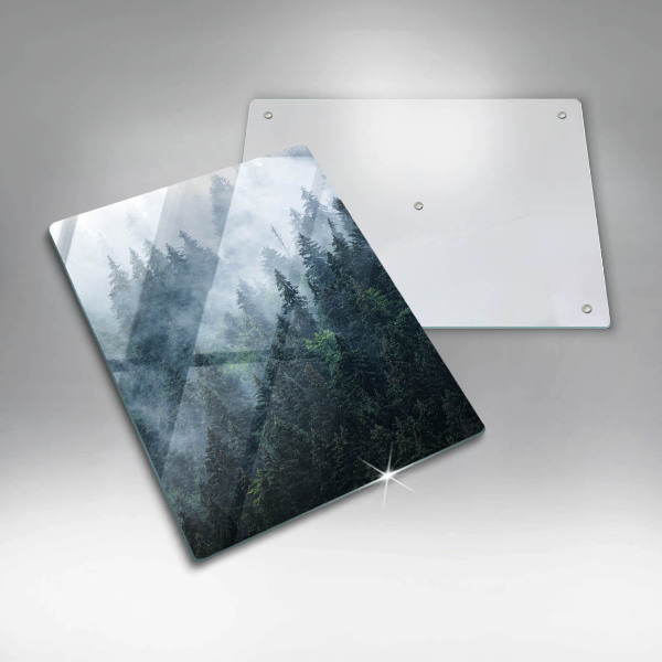 Chopping board glass Forest of trees and fog