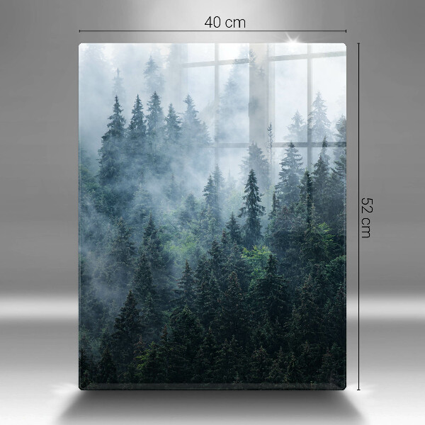 Chopping board glass Forest of trees and fog