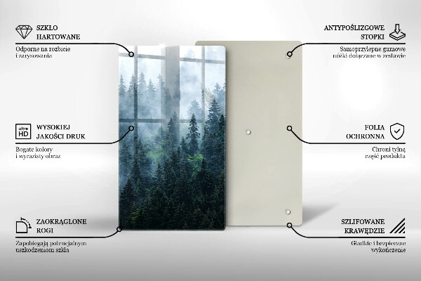 Chopping board glass Forest of trees and fog