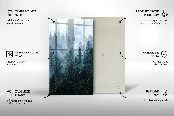 Chopping board glass Forest of trees and fog