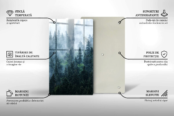 Chopping board glass Forest of trees and fog