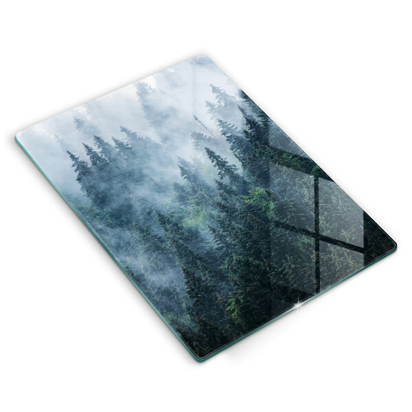 Chopping board glass Forest of trees and fog