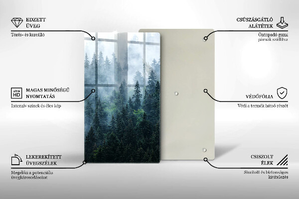 Chopping board glass Forest of trees and fog