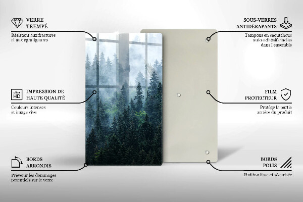 Chopping board glass Forest of trees and fog