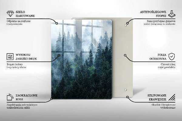 Chopping board glass Forest of trees and fog