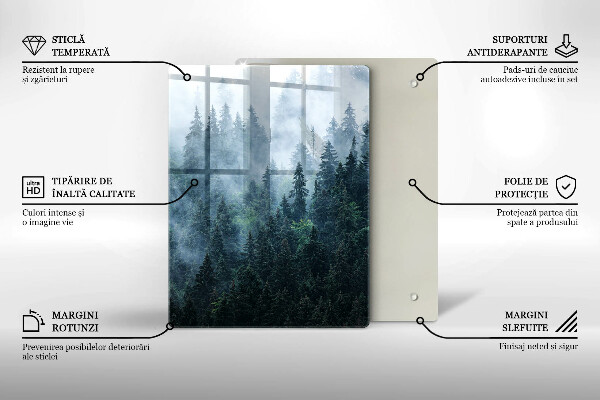 Chopping board glass Forest of trees and fog