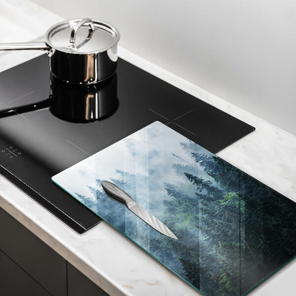 Chopping board glass Forest of trees and fog