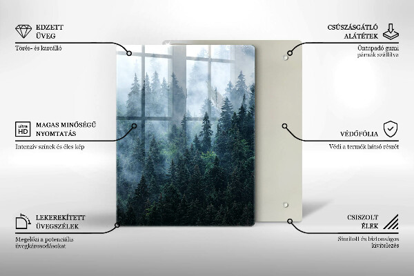 Chopping board glass Forest of trees and fog