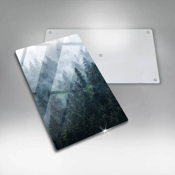 Chopping board glass Forest of trees and fog